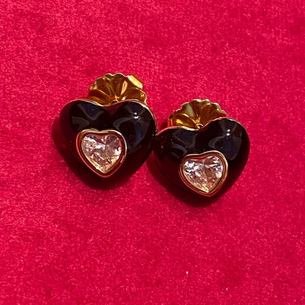18k Gold Plated Black Enamel & CZ Studs